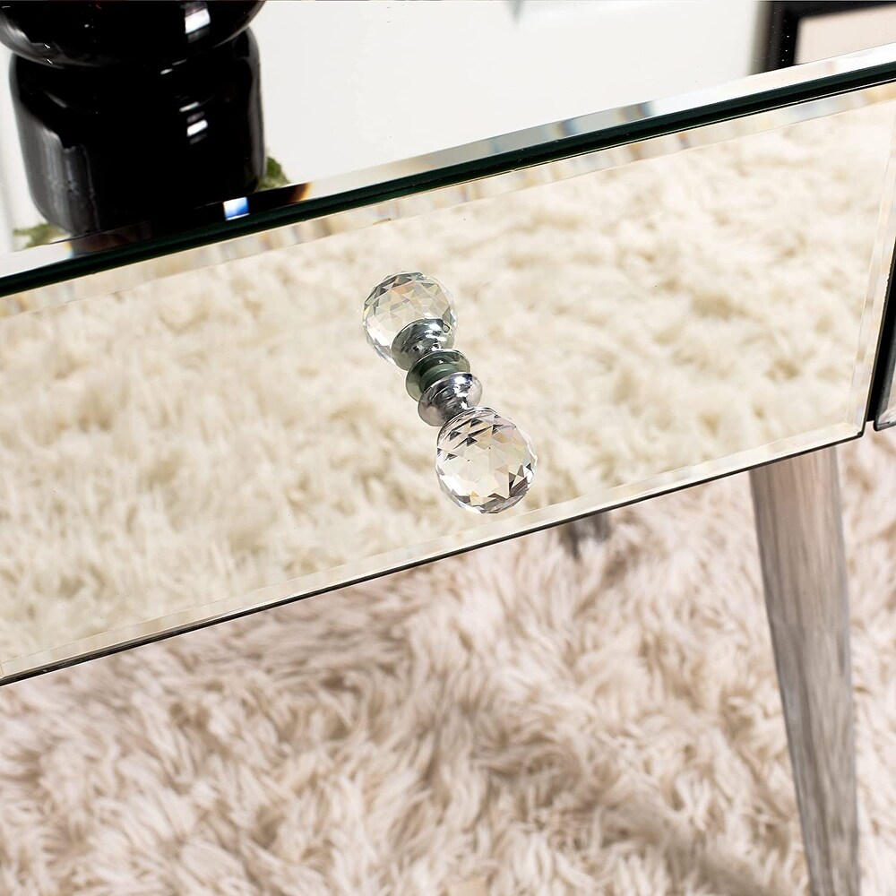 Mirrored Accent Table 1 Drawer Silver Curved Corners