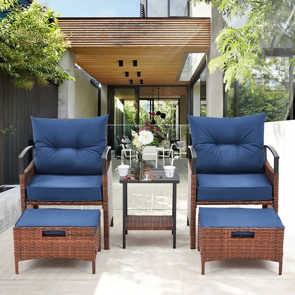 AVAWING 5Piece Patio Furniture Set Wicker Conversation Set with Coffee Table and Ottoman