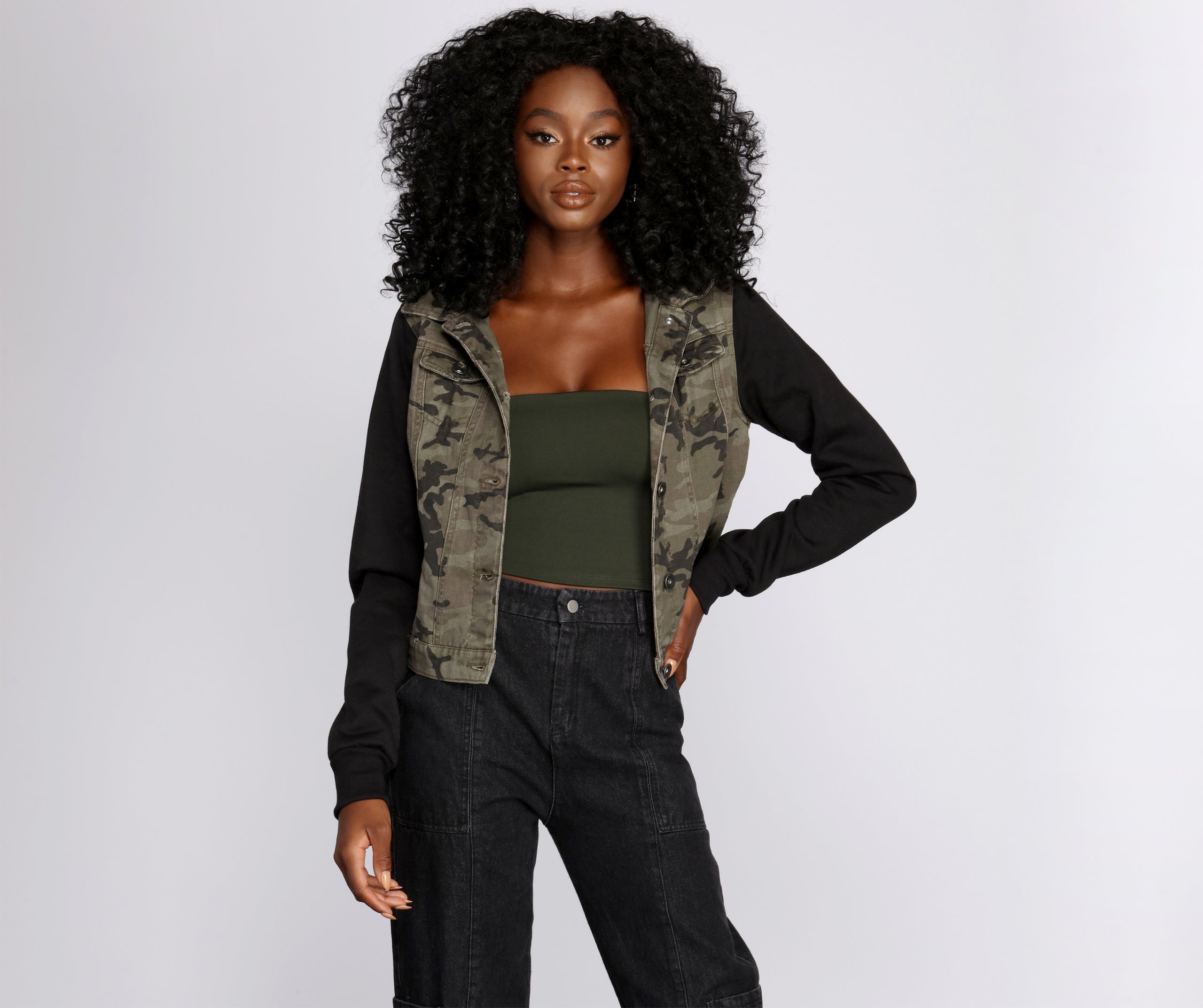 Knit Sleeve Camo Jacket