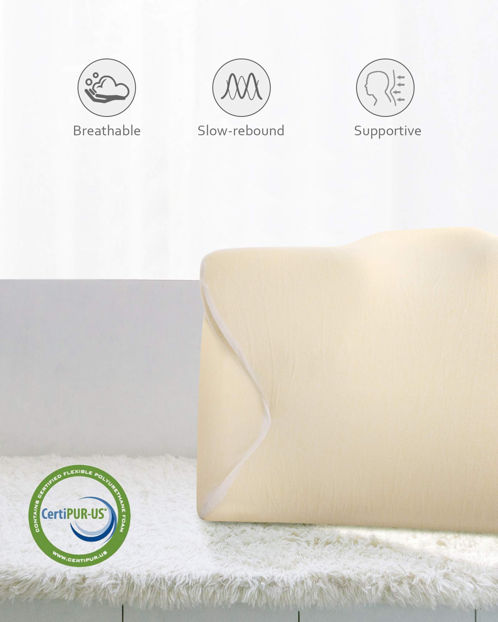 MARNUR Cervical Pillow Memory Foam Orthopedic Pillow for Neck Pain Sleeping Side & Back & Stomach Sleeper with White Pillowcase