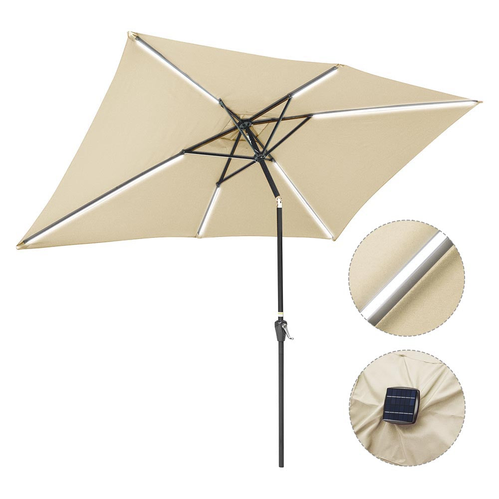 Yescom Rectangular Patio Umbrella with Solar Lights 10x6.5 ft 6-Rib