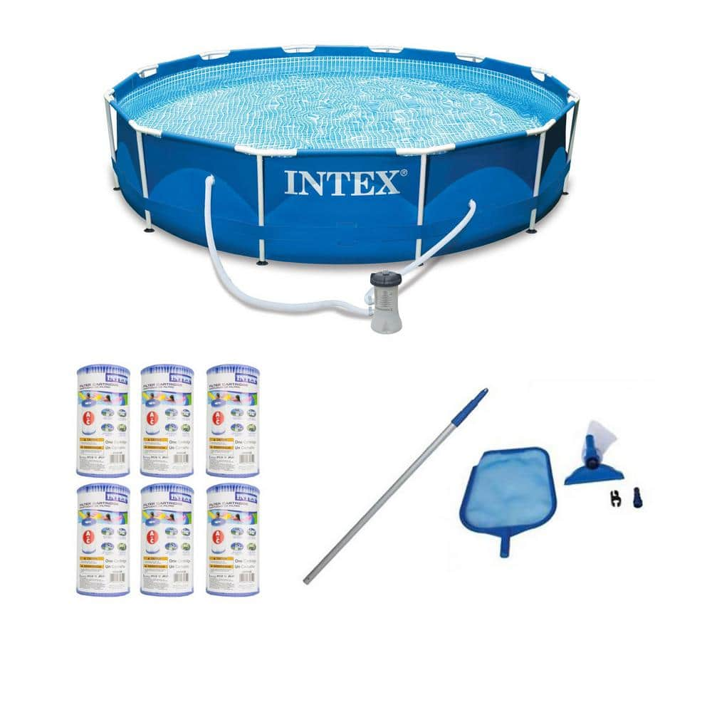 Intex 12 ft. x 30 in. Swimming Pool, Cleaning Kit, and Replacement Filters (6-Pack) 28211EH + 28002E + 6 x 29000E