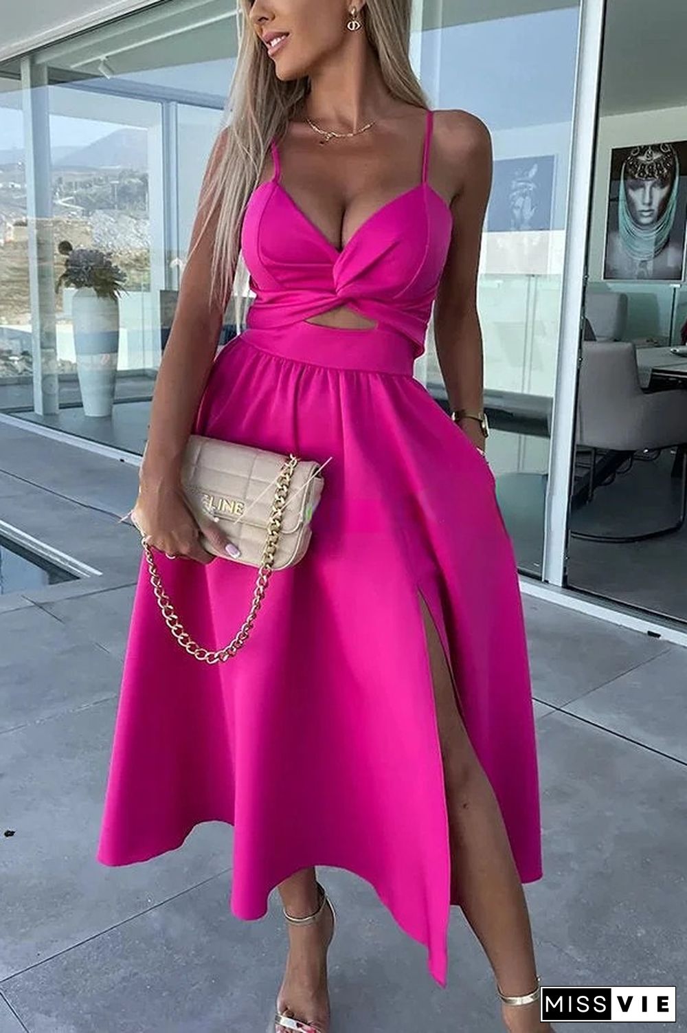 Florida Keys Cutie Pocketed Cutout Slit Midi Dress