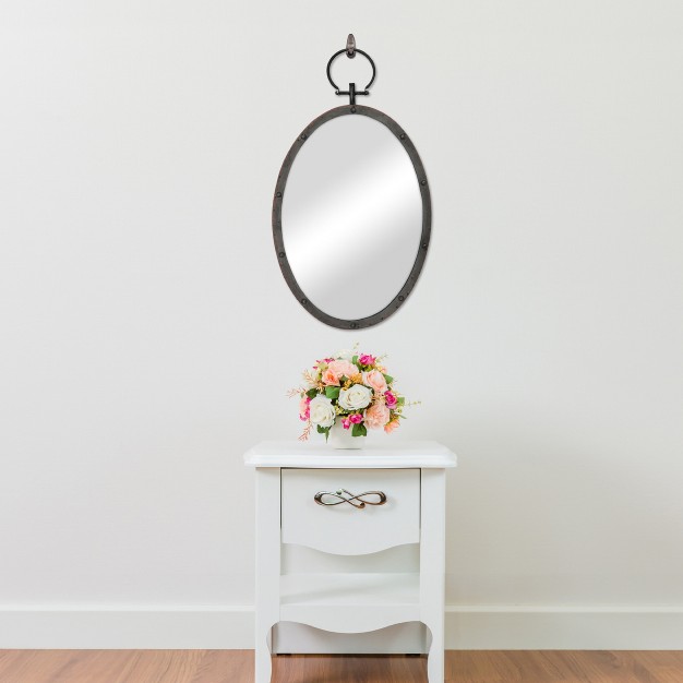 X 14 2 quot Oval Metal Wall Mirror With Rivet Trim Dark Gray Stonebriar Collection