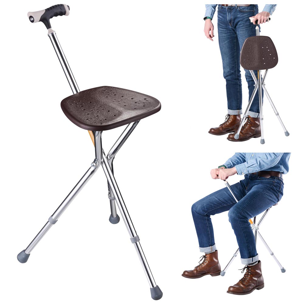 Yescom Walking Stick with Seat Adjustable Folding Cane