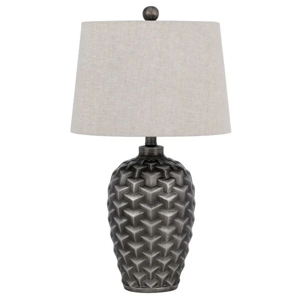 25 Inch Urn Base Table Lamp with 3D Trellis Pattern， Silver