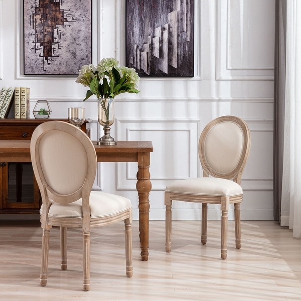 French-Style Round Back Upholstered Accent Dining Chairs with Solid Wood Leg for Dining Room Bedroom Kitchen，Set of 2