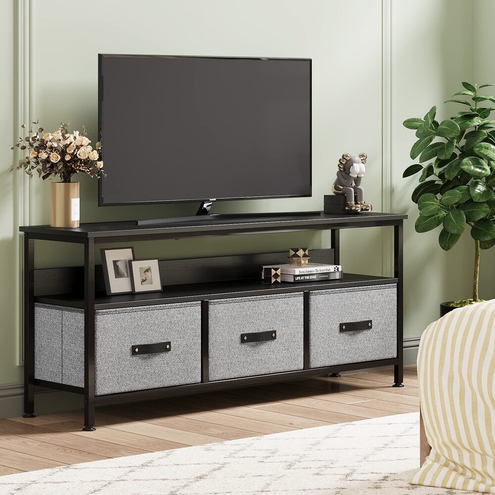 Small TV Stand Dresser with Drawers and Shelves