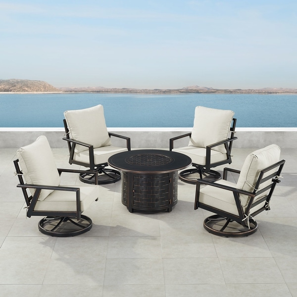 Black Aluminum Fire Table Set with Four Club Chairs