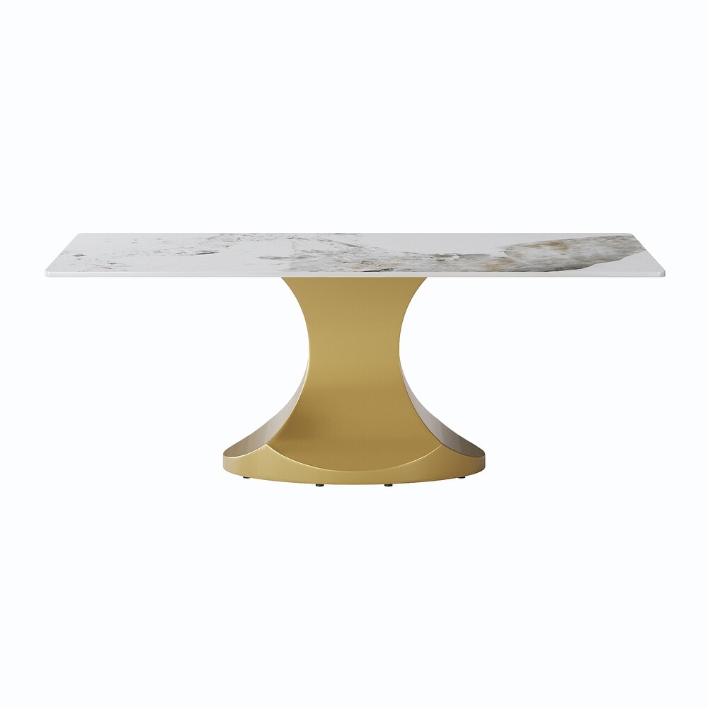 Rectangular Dining Table  Faux Marble Kitchen Dining Table with Gold Pedestal.