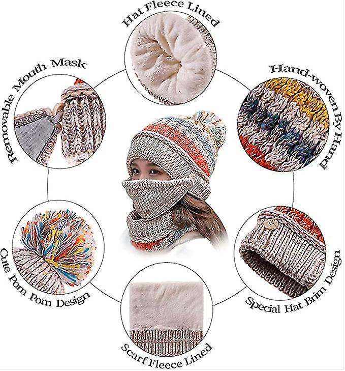 Winter Hats For Women， Women Winter Beanie Hat Women Knitted Hat Scarf Mask Set With Face Cover3pcsmixed Color