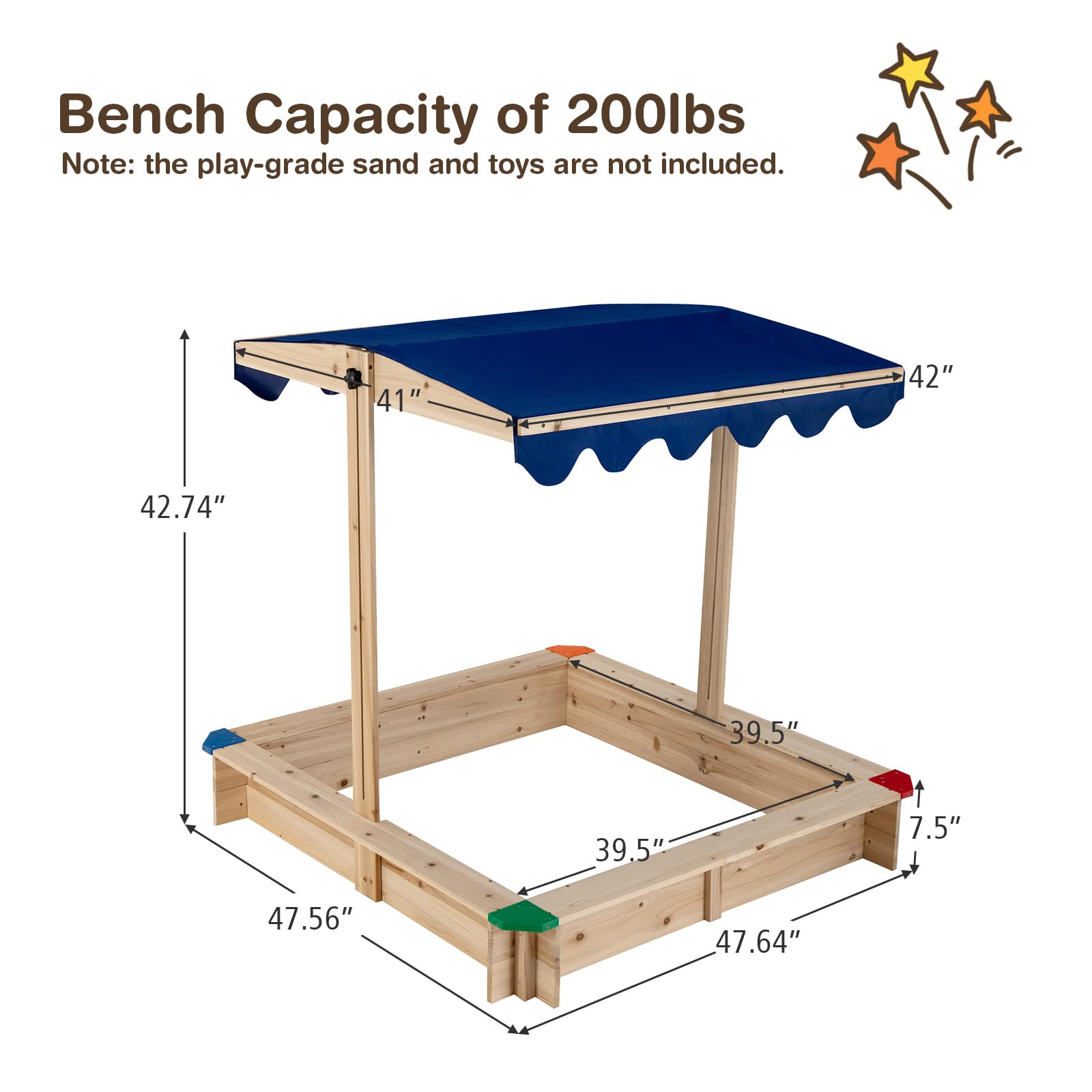 Costzon Kids Wooden Sandbox w/Convertible Canopy