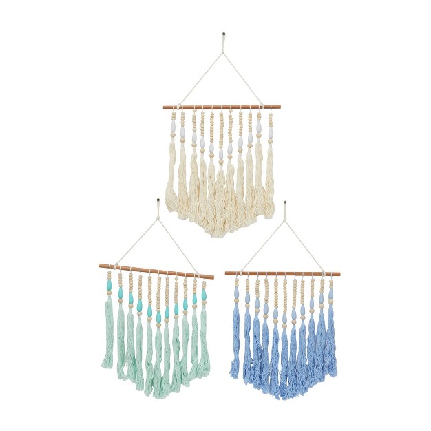 Set Of 3 Cotton Macrame Handmade Beaded Wall Decors With Fringe Tassels Olivia amp May