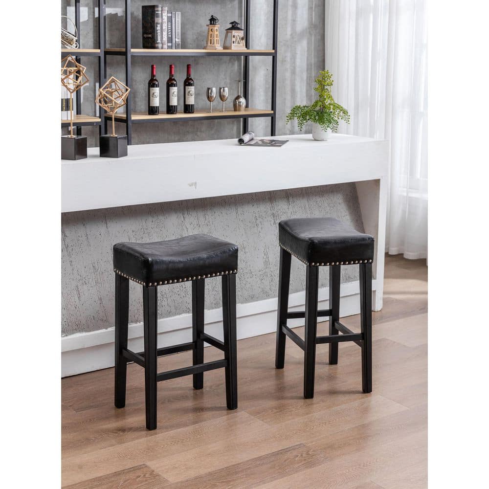 29 in. Black Backless Solid Wood Bar Stools (Set of 2) MX-W114341383