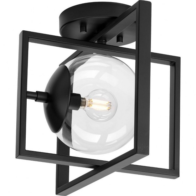 Progress Lighting Atwell 1 light Matte Black Semi flush Mount With Clear Globe Shade