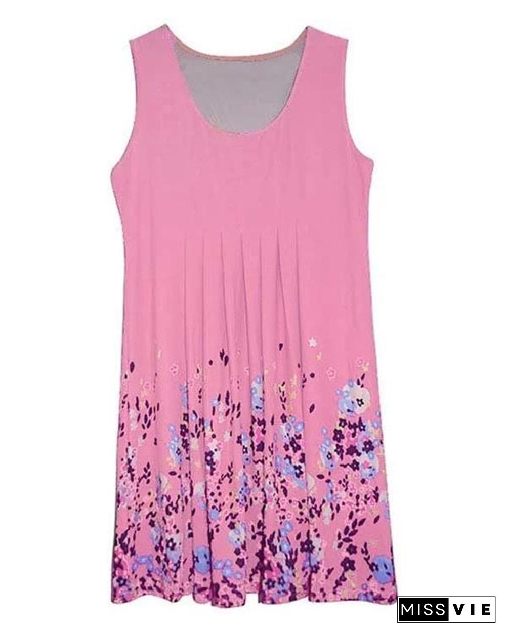 A-line Women Daytime Sleeveless Cotton-blend Painted Floral Floral Dress