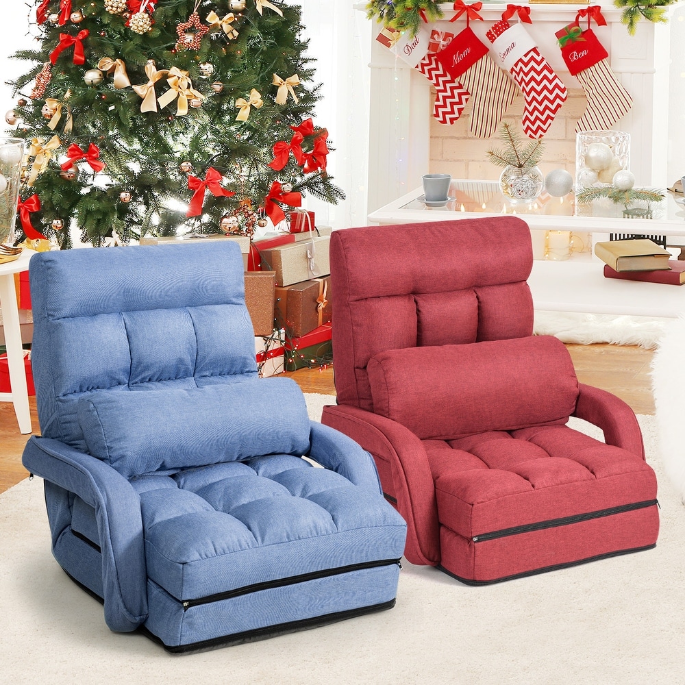 Costway Folding Floor Single Sofa Massage Recliner Chair W/ a Pillow 5