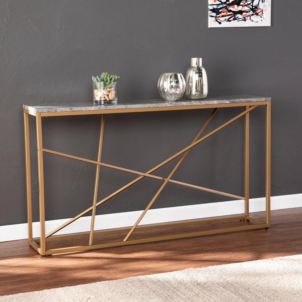 SEI Furniture Sigrid Faux Marble Skinny Console Table