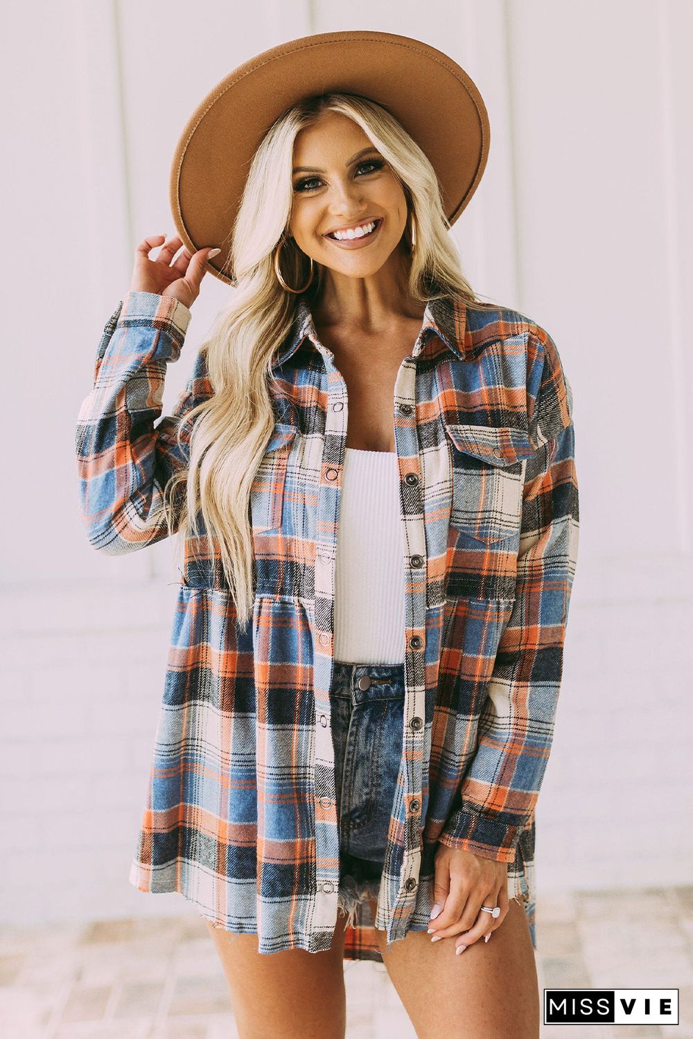 Multicolor Plaid Button Down Ruffled Shirt Jacket