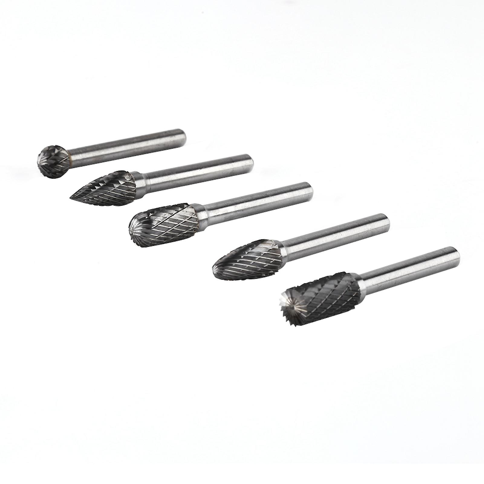 5 Pcs Tungsten Steel Grinding Burr 6mm Shank 10mm Head Rotary Cutter Bits Kit