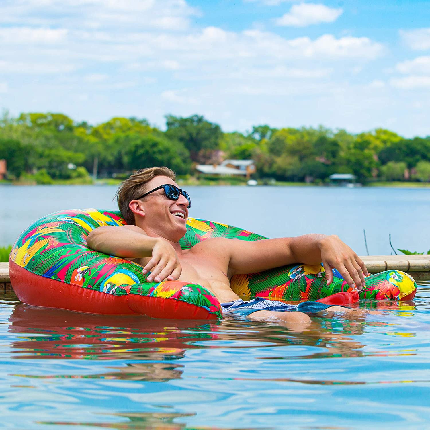 Margaritaville Pool Floats Sit & Sip Hammock Inflatable Water Chair, Red