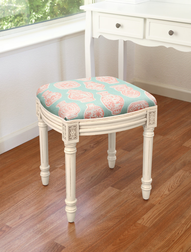 Ginger Jars  Linen Upholstered Vanity Stool   Asian   Vanity Stools And Benches   by 123 Creations  Houzz