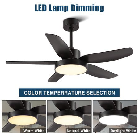 ALUOCYI 46 Inch Matte Black Ceiling Fan with Lights, Low Profile Black Ceiling Fan with 3 Light Color for Bedroom Living Room Kitchen Outdoor