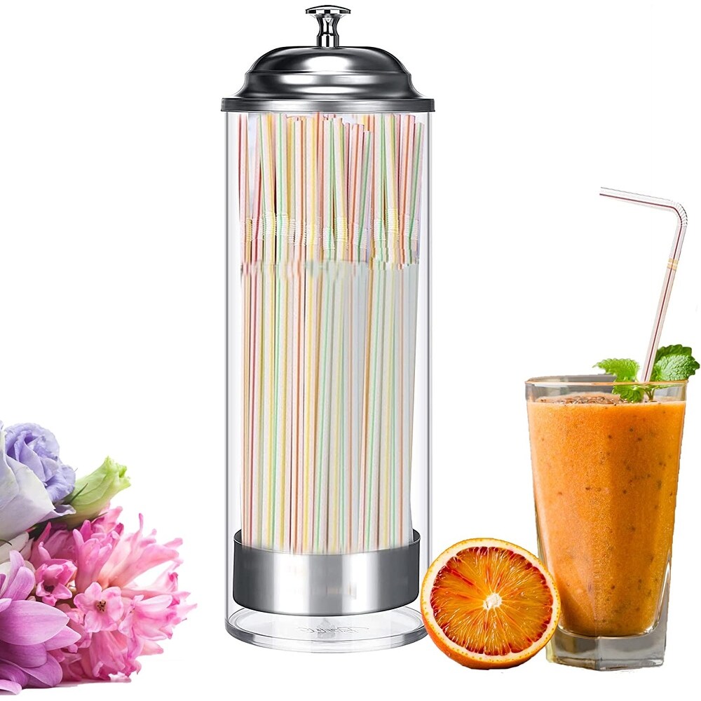 Straw Dispenser with Stainless Steel Lid  Clear Acrylic Straw Holder  100 Striped Plastic Straws