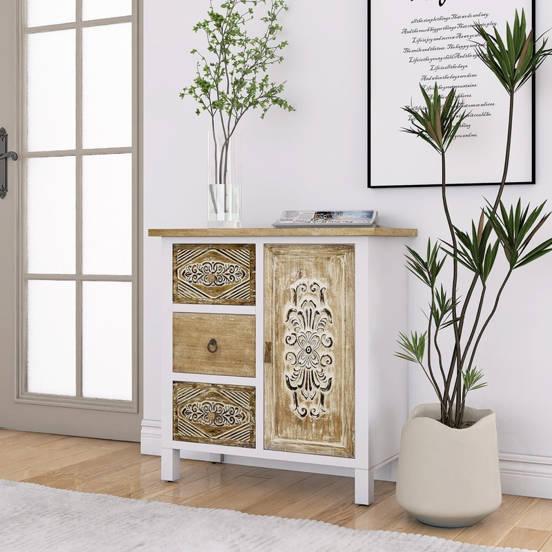 Distinctive Design Versatile Storage Carved Accent Cabinet with Vintage Charm