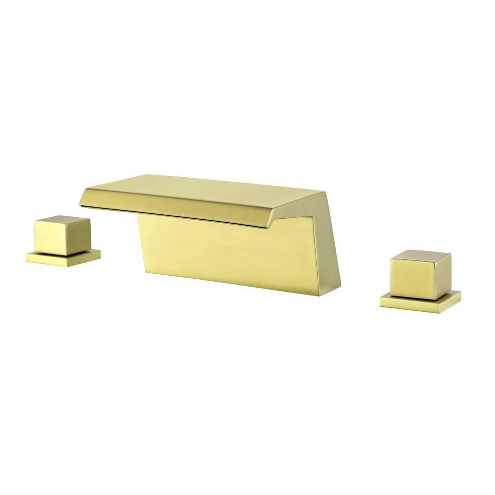 FLG 2-Handle Tub Deck-Mount Roman Tub Faucet 3-Holes Brass Waterfall Tub Filler in Brushed Gold SS-0159-BG