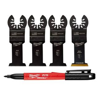 MW 1-38 in. Multi-Tool Oscillating Blade Set (4-Piece) and 1 Inkzall Black Fine Point Jobsite Permanent Marker 49-25-1103W-48-22-3100