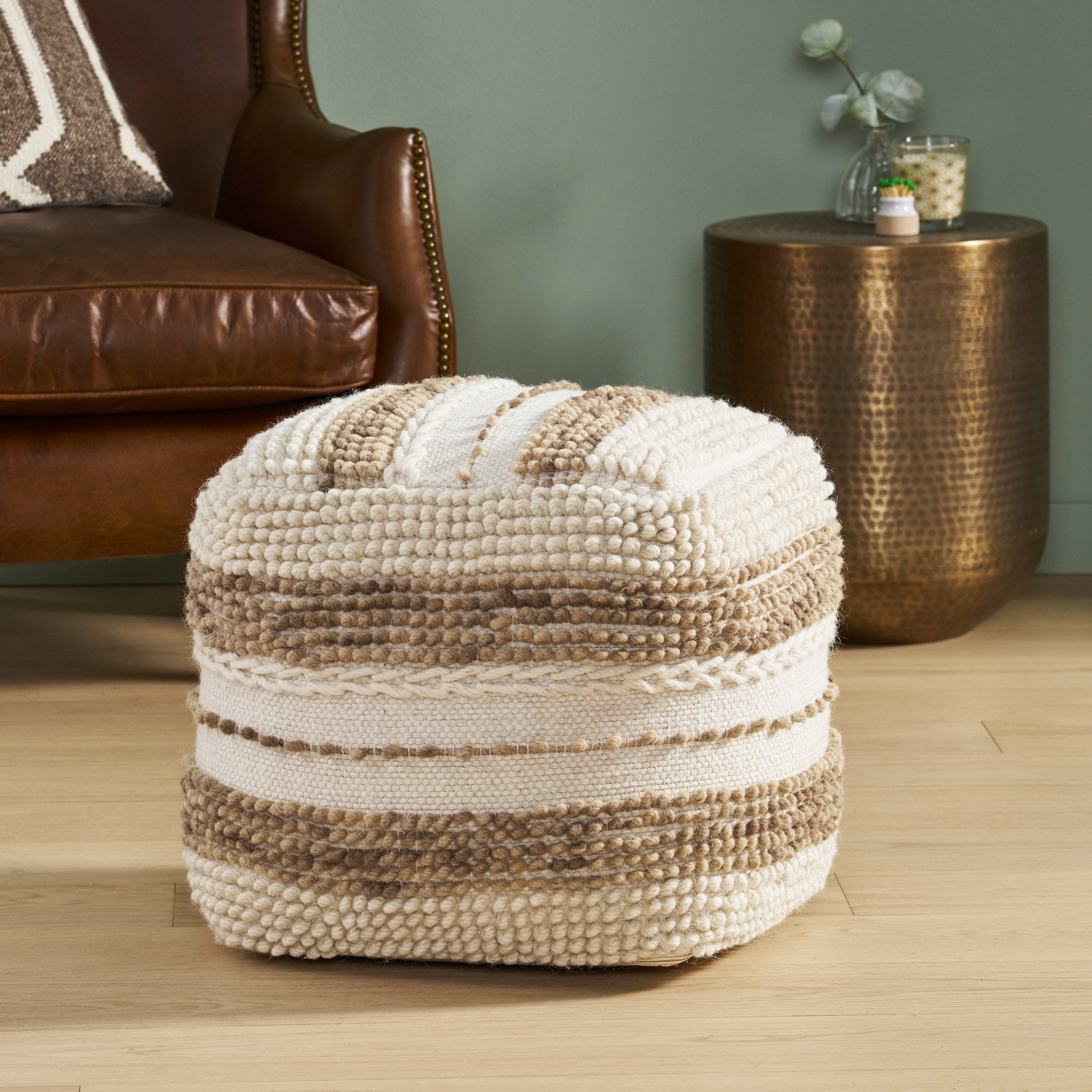 Rut Contemporary Handcrafted Fabric Cube Pouf