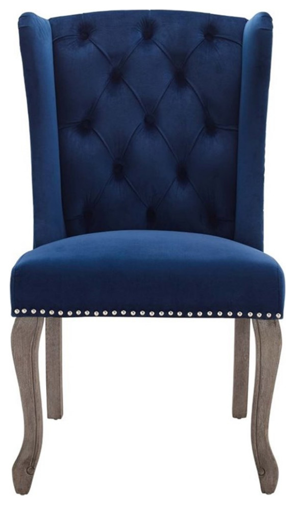 Pemberly Row French Vintage Velvet Dining Side Chair in Navy   Eclectic   Dining Chairs   by Homesquare  Houzz