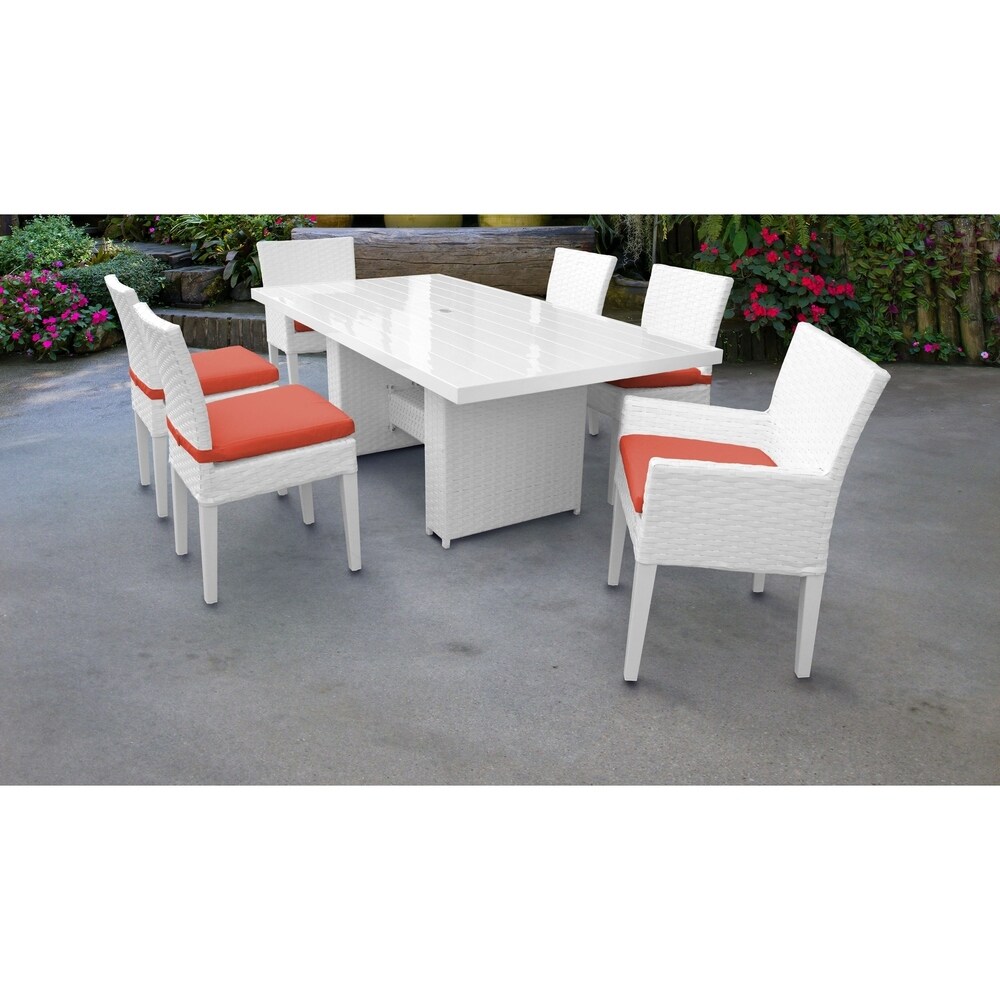 Monaco Rectangular Outdoor Patio Dining Table with with 4 Armless Chairs and 2 Chairs w/ Arms