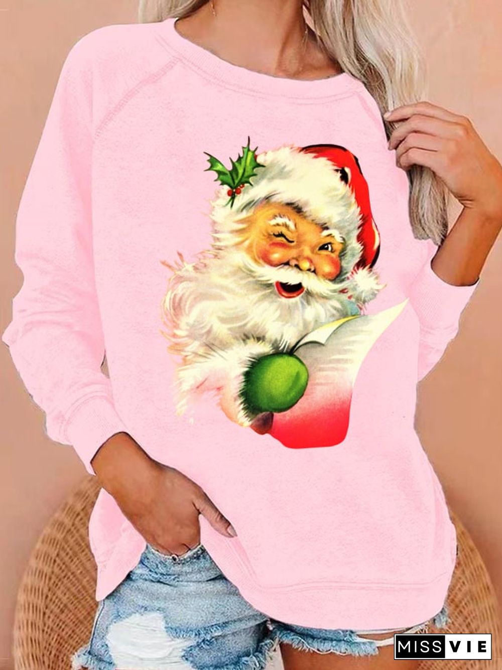 Women'S Santa Claus Print Crew Neck Sweatshirt