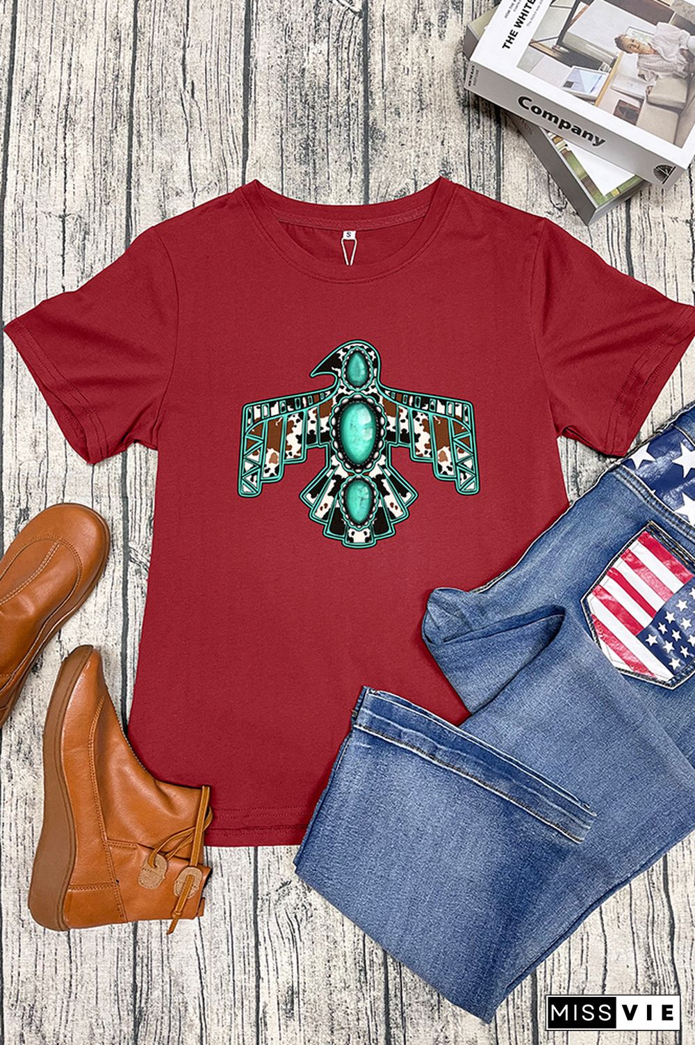 Cowhide Turquoise Thunderbird Graphic T-Shirt Wholesale