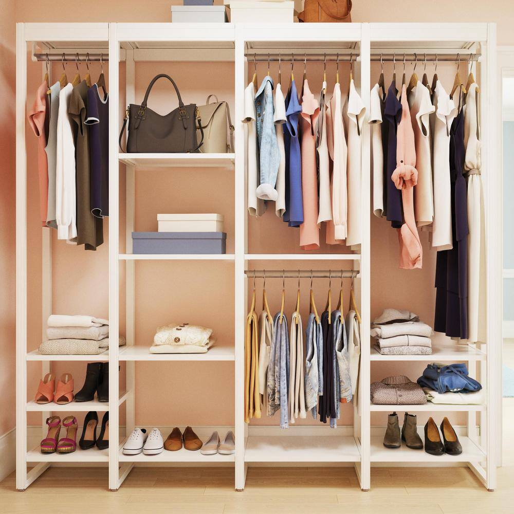 CLOSETS By LIBERTY 84 in. W White Adjustable Wood Closet System with 13-Shelves and 4-Rods HS4674-RW-07