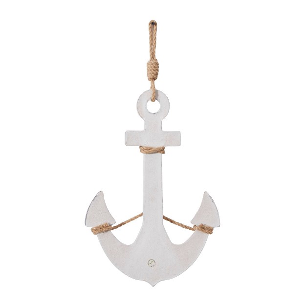 Wooden Anchor Wall Decor With Hanging Rope White Olivia amp May