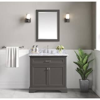 Home Decorators Collection Windlowe 37 in. W x 22 in. D x 35 in. H Bath Vanity in Gray with Carrara Marble Vanity Top in White with White Sink 15101-VS37C-GR