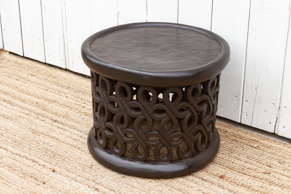 African Floral Carved End Table   Mediterranean   Side Tables And End Tables   by De cor  Houzz