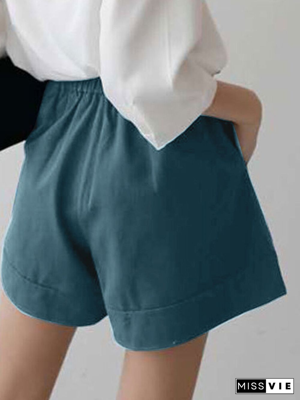 Solid Loose Button Elastic Waist Wide Leg Casual Shorts