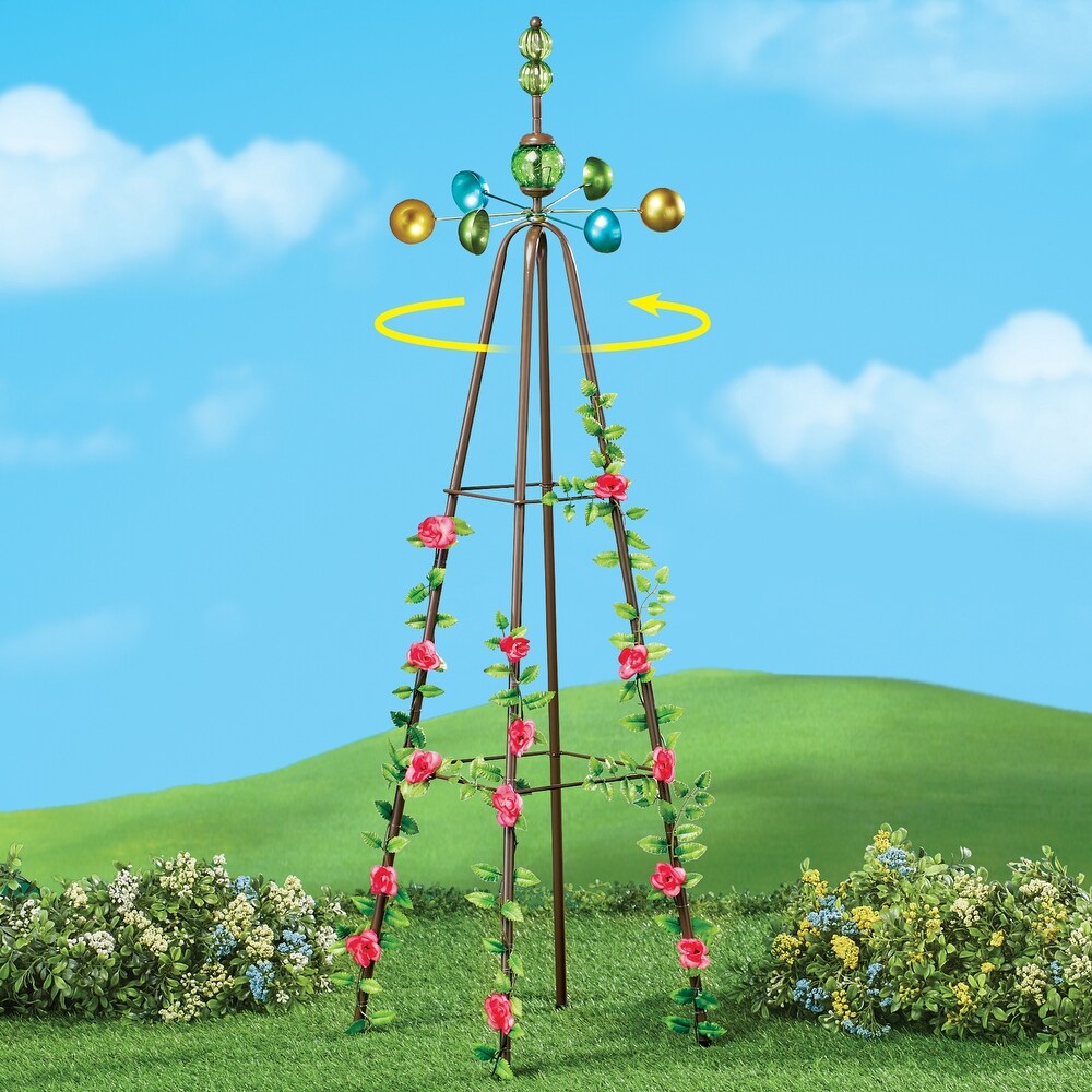 Metal Plant Trellis with Glass Ball Wind Spinner   14.200 x 14.130 x 4.380