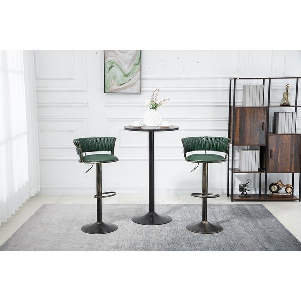 PU Fabric Swivel Adjustable Height Armless Bar Stools With Metal Footrest(set of 2)