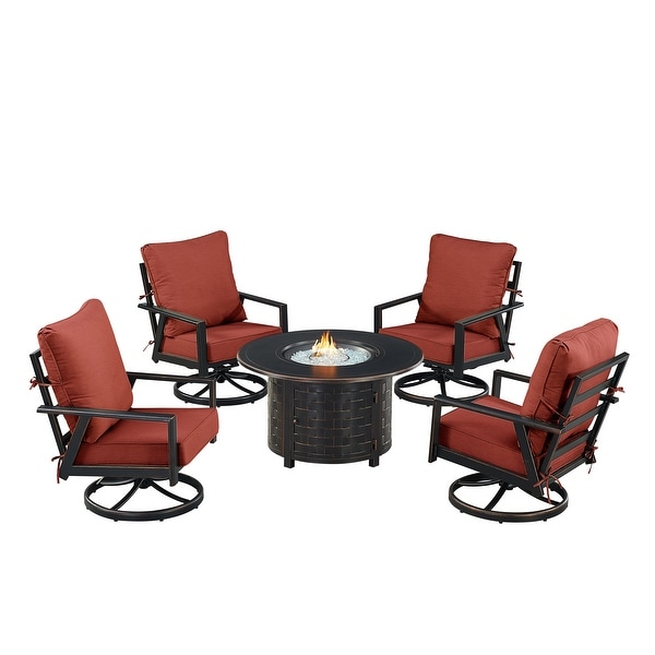 Black Aluminum Fire Table Set with Four Club Chairs