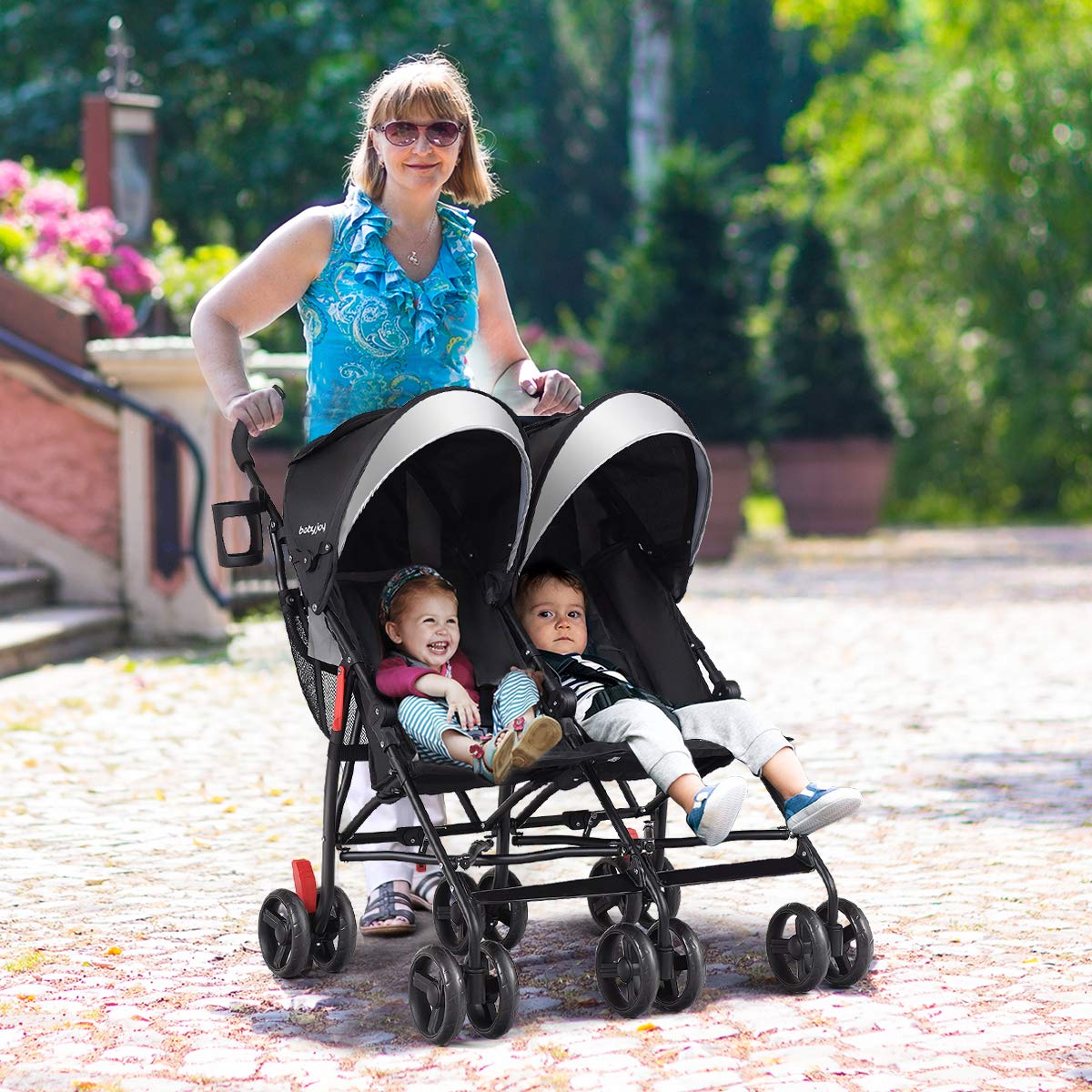 BABY JOY Double Light-Weight Stroller, Travel Foldable Design, Twin Umbrella Stroller with 5-Point Harness