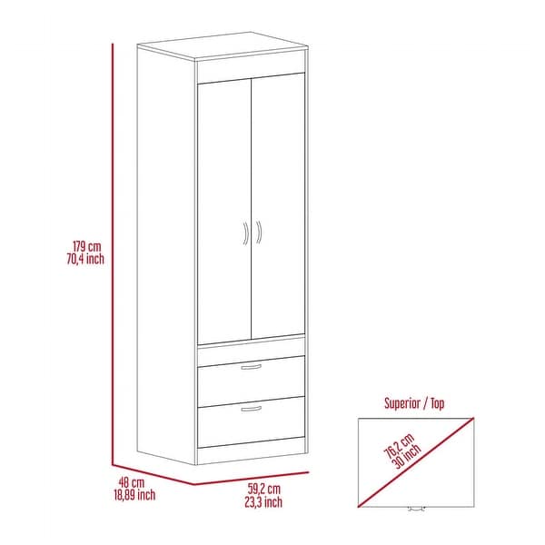 2-Drawer Armoire Smokey Oak and White with Two Bottom Drawers (Each Front: 6.9