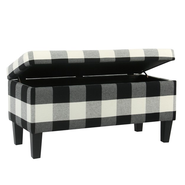 Large Decorative Storage Bench Black Plaid Homepop