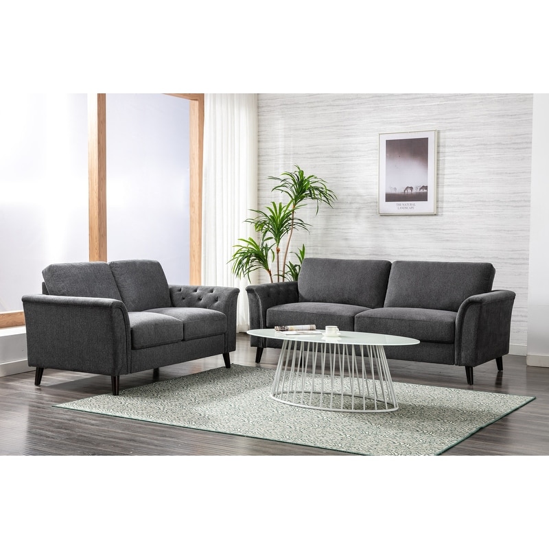 Stanton Dark Gray Linen Sofa Loveseat Living Room Set