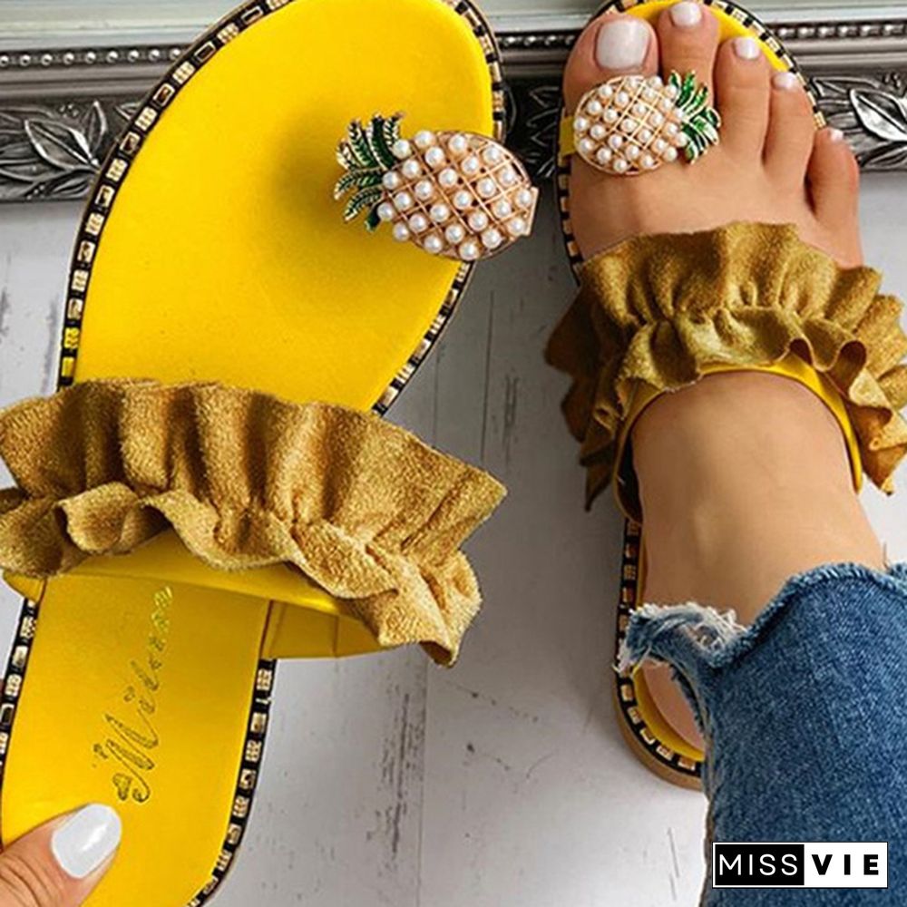 Women Pineapple Flip Flop Sandals Flat Ruffle Slippers