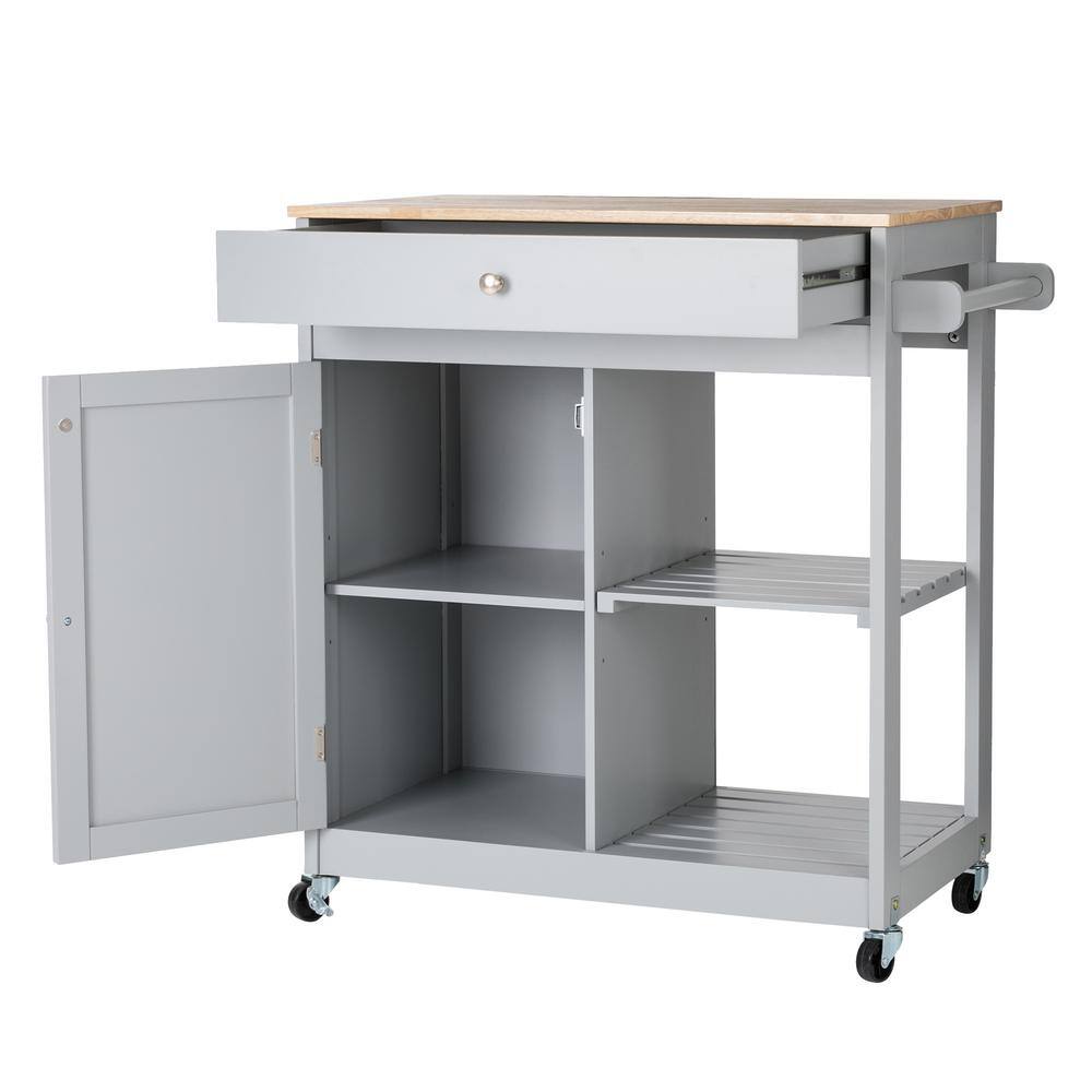 Glitzhome 34.25 in.H Gray Wooden Basic Kitchen Island with 1 Drawer+1 Door+2 Tier 2000800010